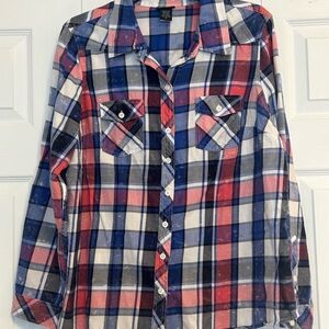 Torrid Blue and Pink Plaid Button Down Shirt